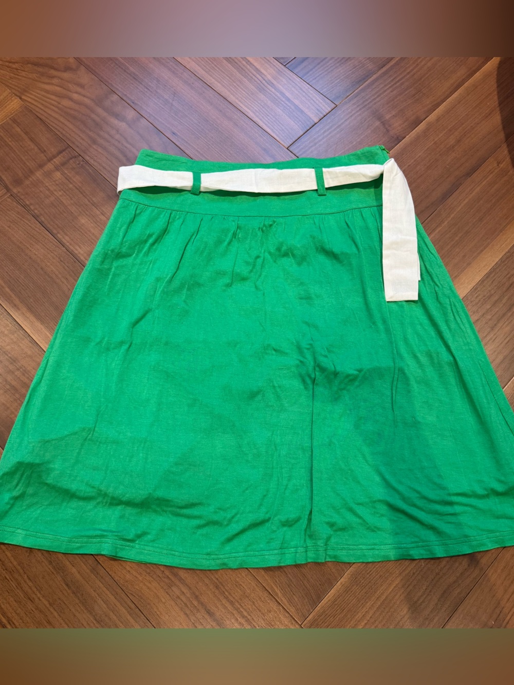 Bright Green Strapless Dress with White Belt